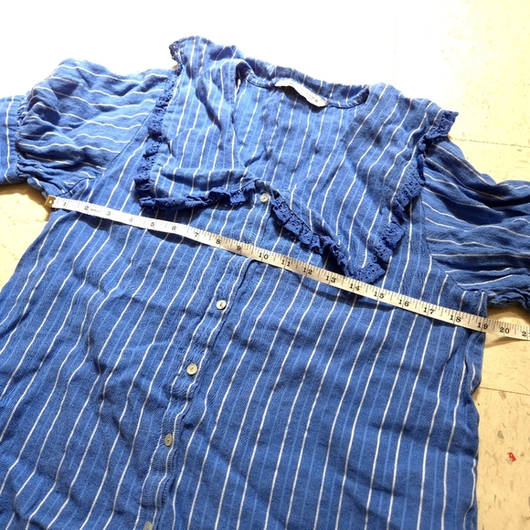 Zara | Blue and White Striped Button Up Blouse - Picture 12 of 12